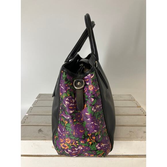 COACH F57630 BLACK SMOOTH LEATHER PURPLE FLORAL HANDBAG - Picture 4 of 16